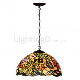 16 Inch Rural Butterfly Stained Glass Pendant Light