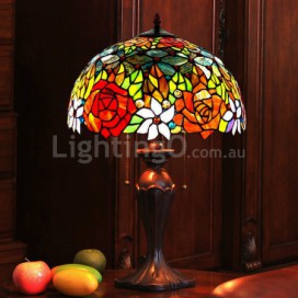 16 Inch Retro Rose Stained Glass Table Lamp