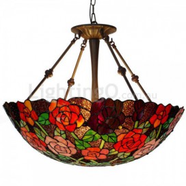 24 Inch Rose Stained Glass Pendant Light