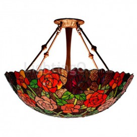 24 Inch Rose Stained Glass Pendant Light