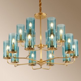 16 Light Retro Rustic Luxury Brass Chandelier with Glass Shade