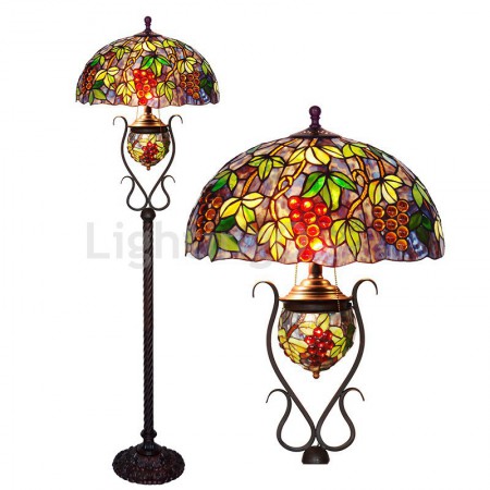 18 Inch Round Grape Stained Glass Floor Lamp