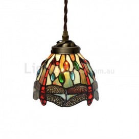 7 Inch Dragonfly Stained Glass Pendant Light