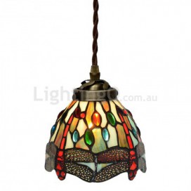 7 Inch Dragonfly Stained Glass Pendant Light