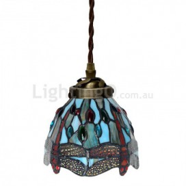 7 Inch Dragonfly Stained Glass Pendant Light