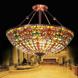 27 Inch Baroque Stained Glass Pendant Light