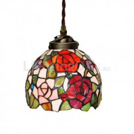 7 Inch Rural Rose Stained Glass Pendant Light
