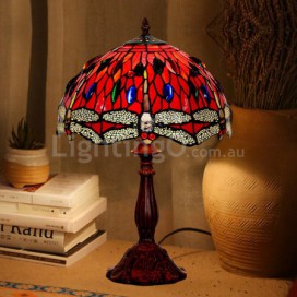 12 Inch Retro Red Dragonfly Stained Glass Table Lamp