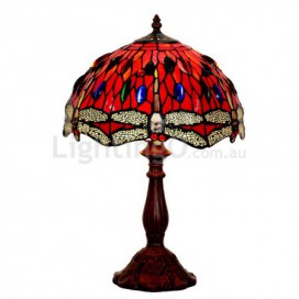 12 Inch Retro Red Dragonfly Stained Glass Table Lamp