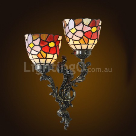 Rural Rustic Retro 2 Light Stained Glass Wall light