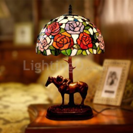 12 Inch Rural Rose Stained Glass Table Lamp