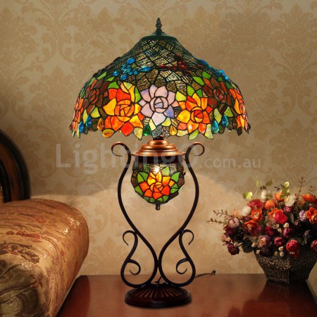 17 Inch Butterfly Rose Stained Glass Table Lamp