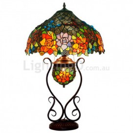 17 Inch Butterfly Rose Stained Glass Table Lamp