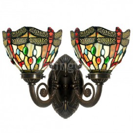 Retro 2 Light Dragonfly Stained Glass Wall light