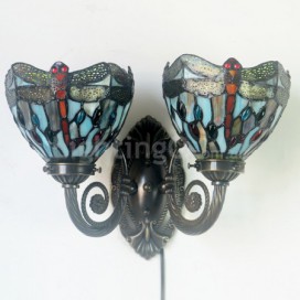 Retro 2 Light Dragonfly Stained Glass Wall light