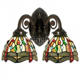 Retro 2 Light Dragonfly Stained Glass Wall light