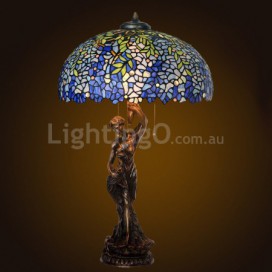 20 Inch Retro Blue Wisteria Stained Glass Table Lamp