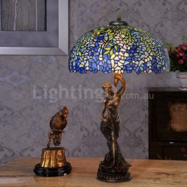 20 Inch Retro Blue Wisteria Stained Glass Table Lamp