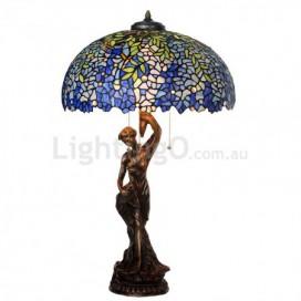 20 Inch Retro Blue Wisteria Stained Glass Table Lamp