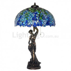 20 Inch Retro Blue Wisteria Stained Glass Table Lamp