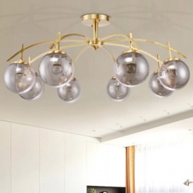 8 Light Retro Rustic Luxury Brass Chandelier with Glass Shade