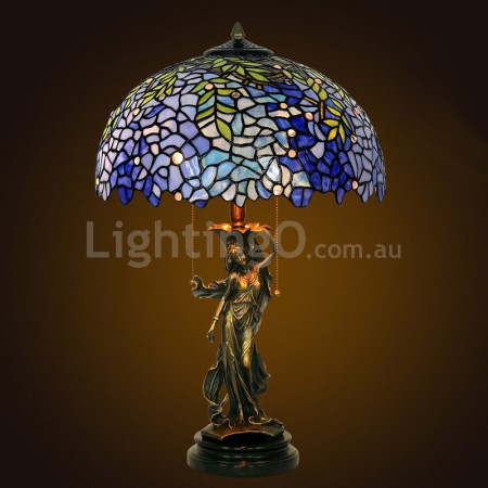 16 Inch Blue Wisteria Stained Glass Table Lamp