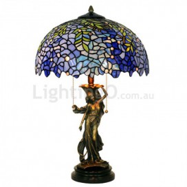 16 Inch Blue Wisteria Stained Glass Table Lamp