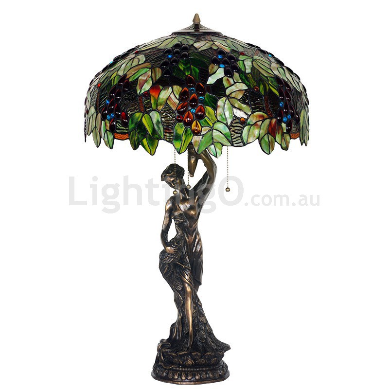 20 Inch Rural Stained Glass Table Lamp, Bronze Stained Glass Table Lamps Australia