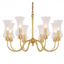 8 Light Retro Rustic Luxury Brass Chandelier with Glass Shade