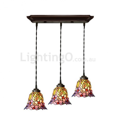 3 Light Magnolia Flower Chandelier Stained Glass Chandelier