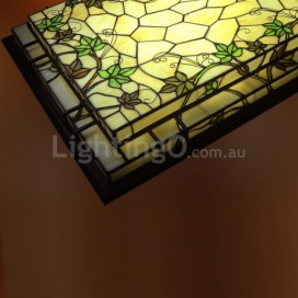 37 Inch Rectangle Stained Glass Flush Mount