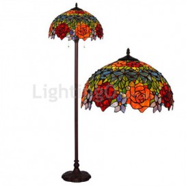 18 Inch Retro Rose Stained Glass Floor Lamp