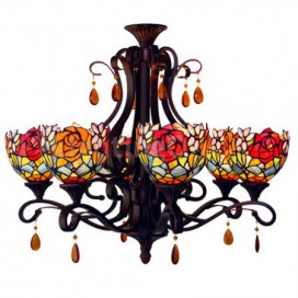 Chandelier Rose 6 Light Stained Glass Chandelier
