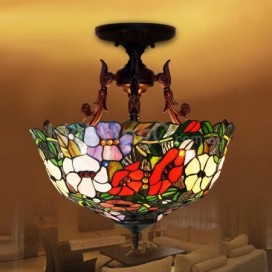 16 Inch Retro Stained Glass Pendant Light