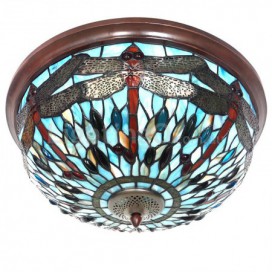 16 Inch Round Stained Glass Flush Mount