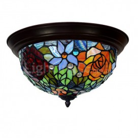 12 Inch Rose Stained Glass Flush Mount