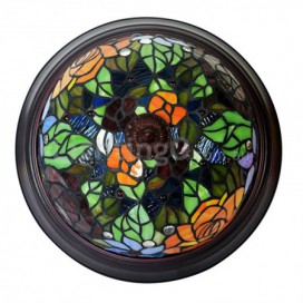 12 Inch Rose Stained Glass Flush Mount