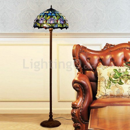 16 Inch Blue Tulip Stained Glass Floor Lamp