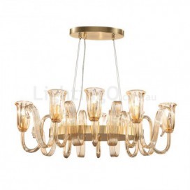 8 Light Retro Rustic Luxury Aluminum Alloy Chandelier with Glass Shade