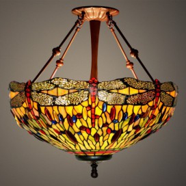 20 Inch Dragonfly Stained Glass Pendant Light