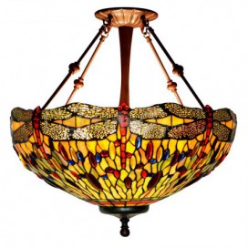 20 Inch Dragonfly Stained Glass Pendant Light