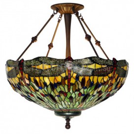 20 Inch Dragonfly Stained Glass Pendant Light