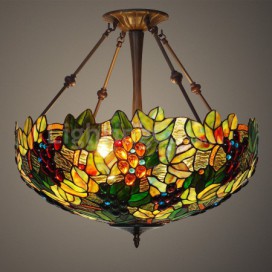 20 Inch Grape Stained Glass Pendant Light