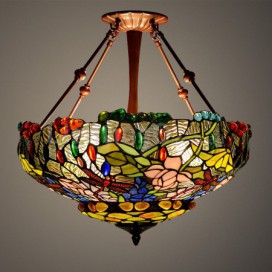 20 Inch Dragonfly Lotus Stained Glass Pendant Light