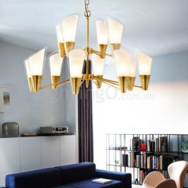 12 Light Retro Rustic Luxury Brass Chandelier with Glass Shade