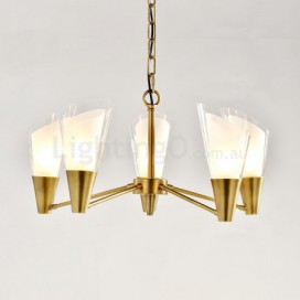 5 Light Retro Rustic Luxury Brass Chandelier with Glass Shade