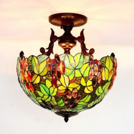 16 Inch Grape Stained Glass Pendant Light
