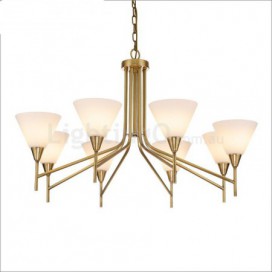 8 Light Retro Rustic Luxury Brass Chandelier with Glass Shade