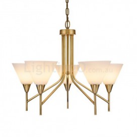 5 Light Retro Rustic Luxury Brass Chandelier with Glass Shade