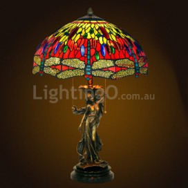 16 Inch Retro Brass Stained Glass Table Lamp